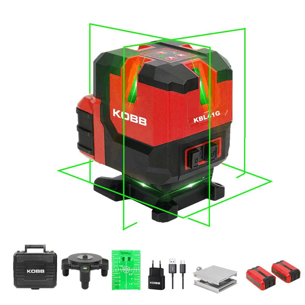KOBB KBL41G 30Metre 4x90⁰/1x360⁰ Otomatik Hizalamalı Li-ion Çift Akülü Profesyonel Yeşil Çapraz Çizgi Lazer Distomat Fiyatı, Yorumları ve Özellikleri