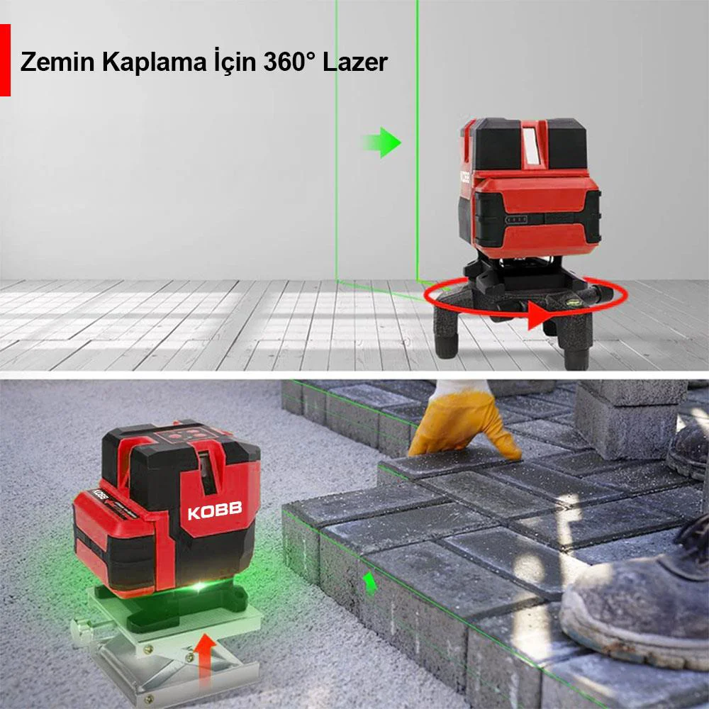 KOBB KBL41G 30Metre 4x90⁰/1x360⁰ Otomatik Hizalamalı Li-ion Çift Akülü Profesyonel Yeşil Çapraz Çizgi Lazer Distomat Fiyatı, Yorumları ve Özellikleri