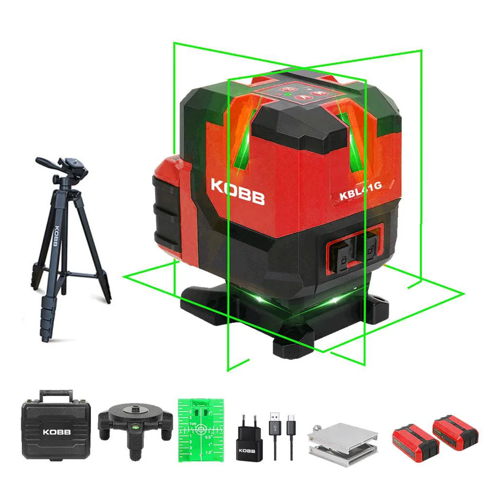KOBB KBL41GTP 30M 4x90⁰/1x360⁰ Otomatik Hizalamalı Li-ion Çift Akü Profesyonel Yeşil Çizgi Lazer Distomat + Tripod KOBB KBL41GTP 30M 4x90⁰/1x360⁰ Otomatik Hizalamalı Li-ion Çift Akü Profesyonel Yeşil Çizgi Lazer Distomat + Tripod Fiyatı, Yorumları ve Özellikleri