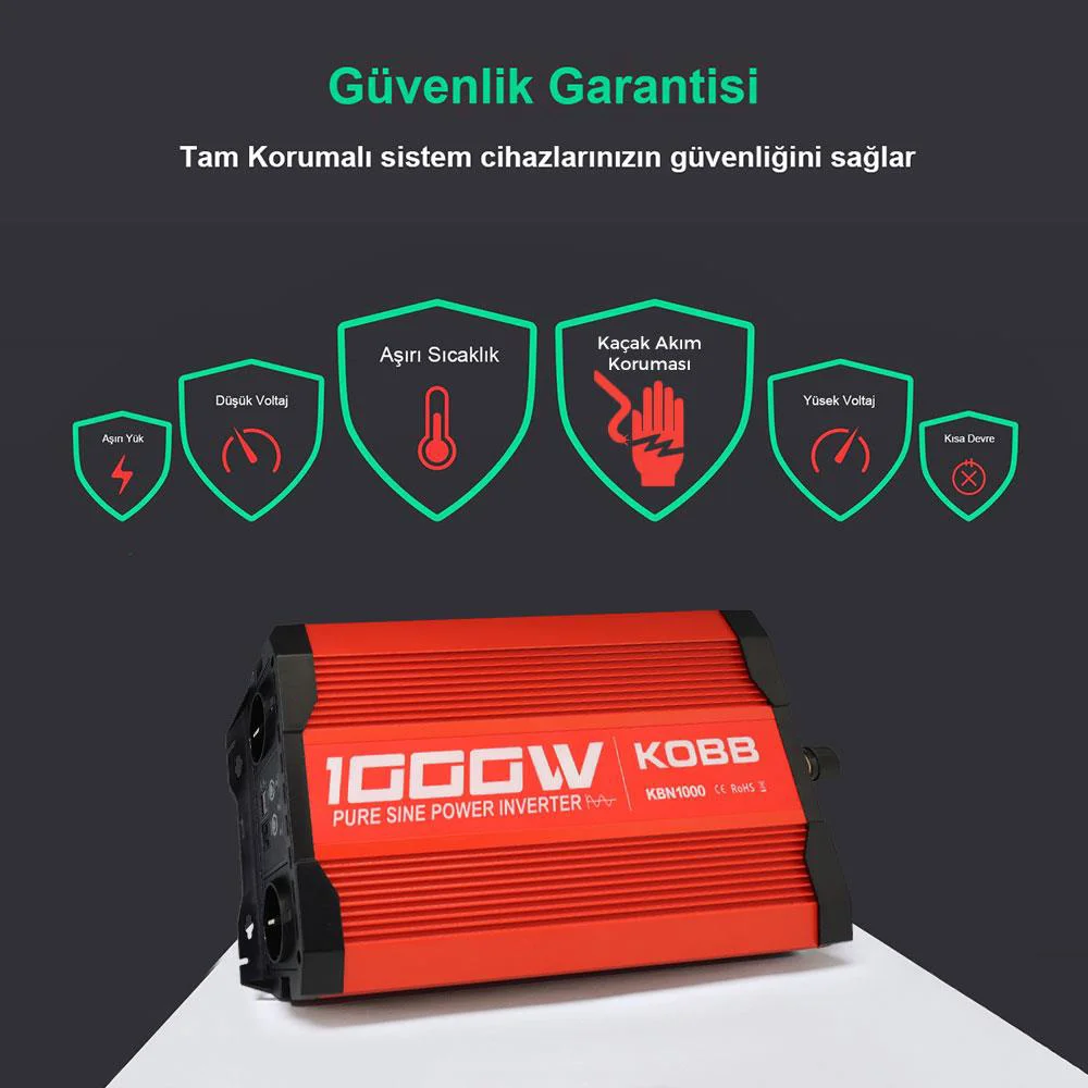 KOBB KBN1000 12V/220V 1000Watt Tam Sinüs Dönüştürücü İnvertör Fiyatı, Yorumları ve Özellikleri