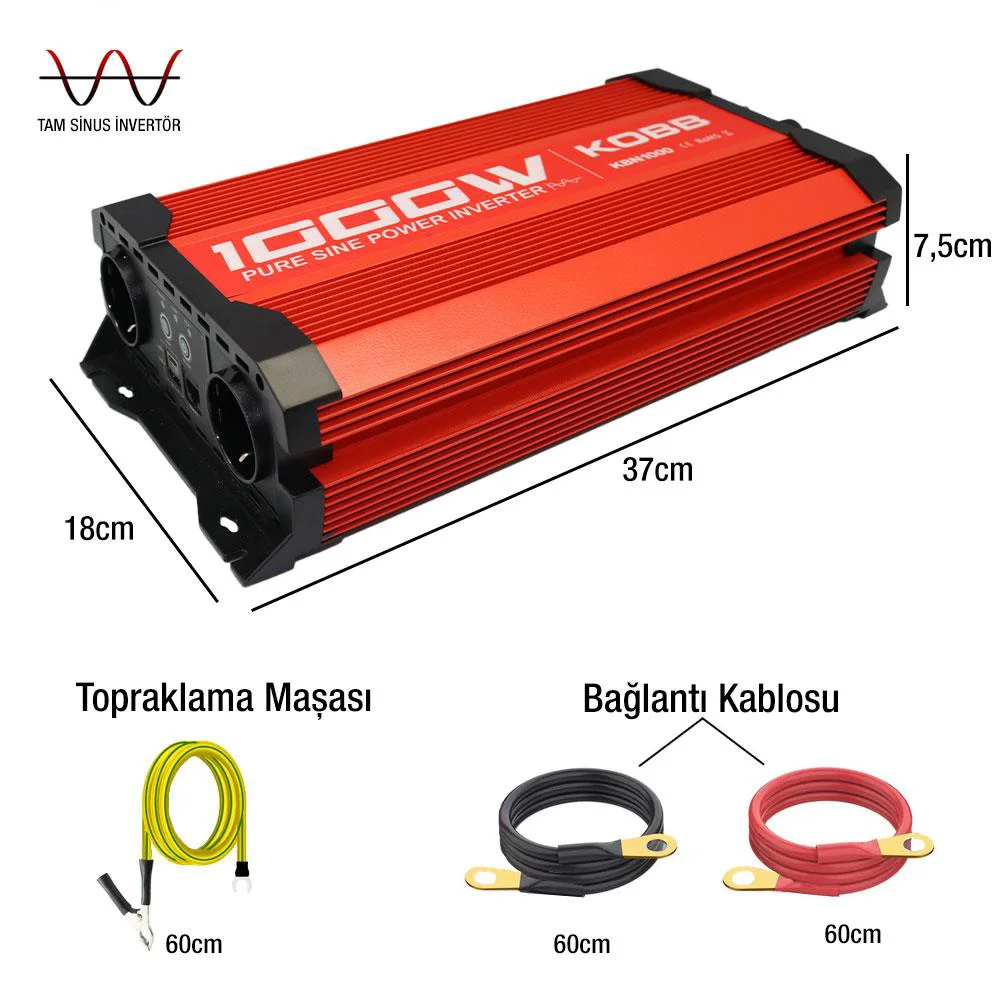 KOBB KBN1000 12V/220V 1000Watt Tam Sinüs Dönüştürücü İnvertör Fiyatı, Yorumları ve Özellikleri