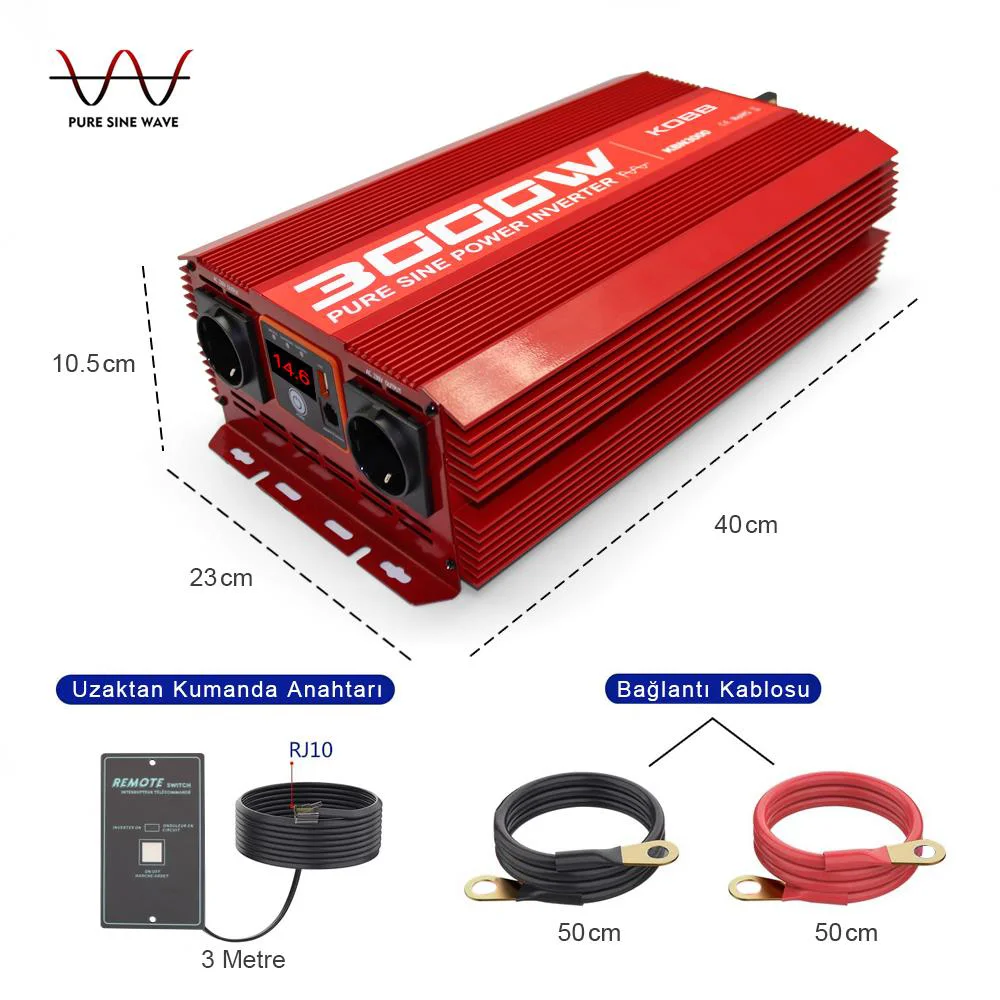 KOBB KBN3000 12V/220V 3000Watt Tam Sinüs Dönüştürücü İnvertör KOBB KBN3000 12V/220V 3000Watt Tam Sinüs Dönüştürücü İnvertör