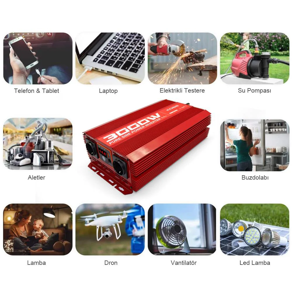 KOBB KBN3000 12V/220V 3000Watt Tam Sinüs Dönüştürücü İnvertör KOBB KBN3000 12V/220V 3000Watt Tam Sinüs Dönüştürücü İnvertör