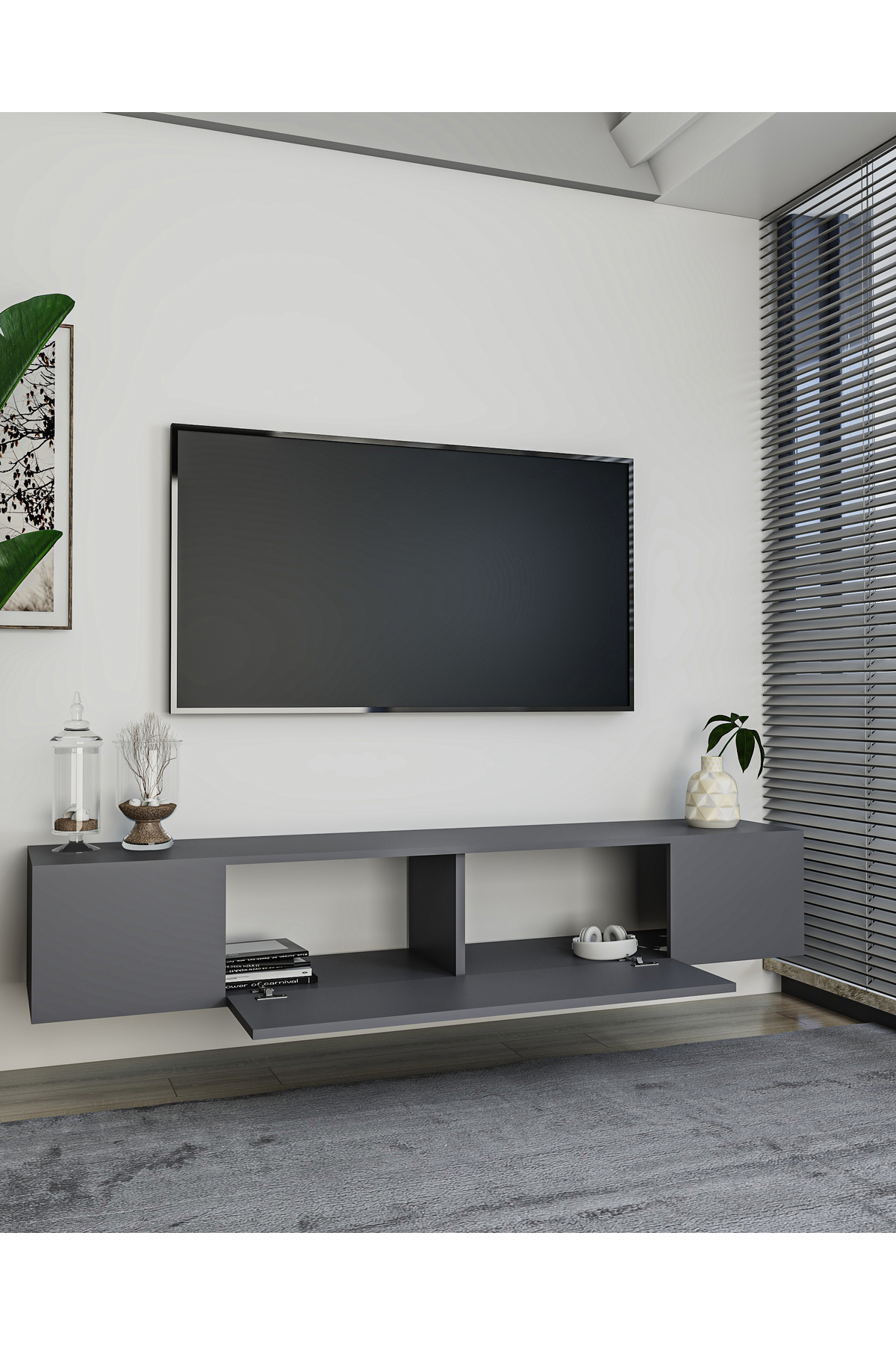 Cantek Dizayn Kodakl2ct Duvara Montaj Tv Sehpasi Antrasit-Antrasit