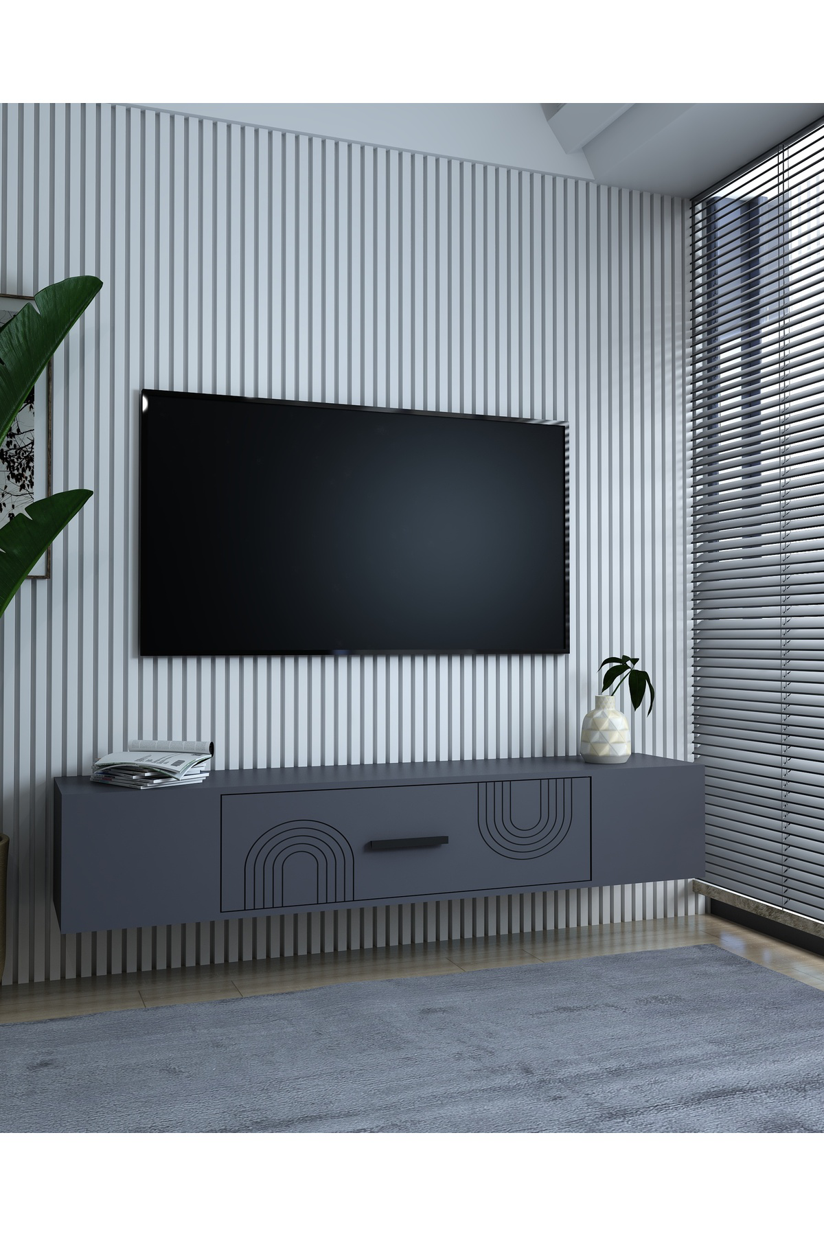 Cantek Dizayn Kodakl2ct Duvara Montaj Tv Sehpasi Antrasit-Antrasit