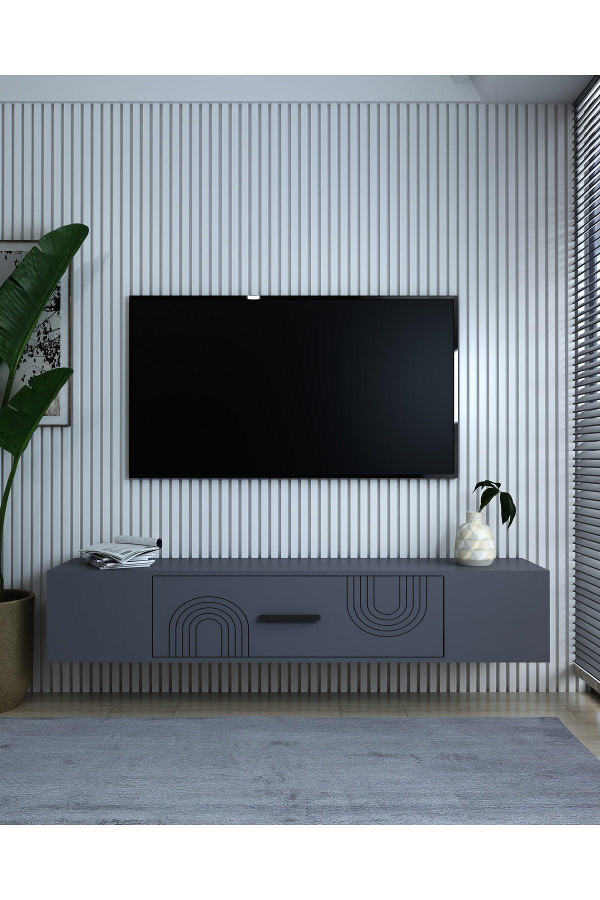 Cantek Dizayn Kodakl2ct Duvara Montaj Tv Sehpasi Antrasit-Antrasit