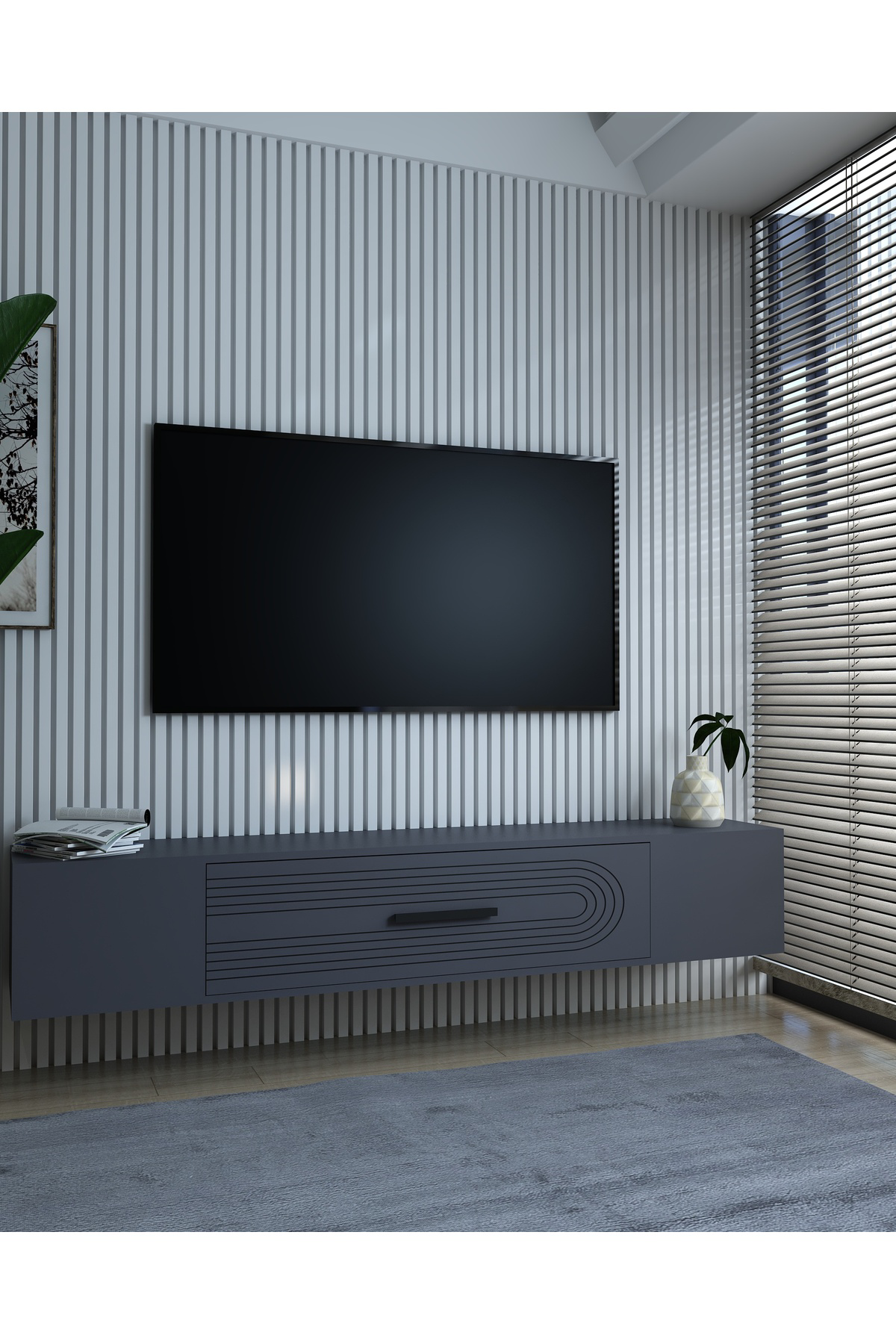 Cantek Dizayn Kodakl3ct Duvara Montaj Tv Sehpasi Antrasit-Antrasit