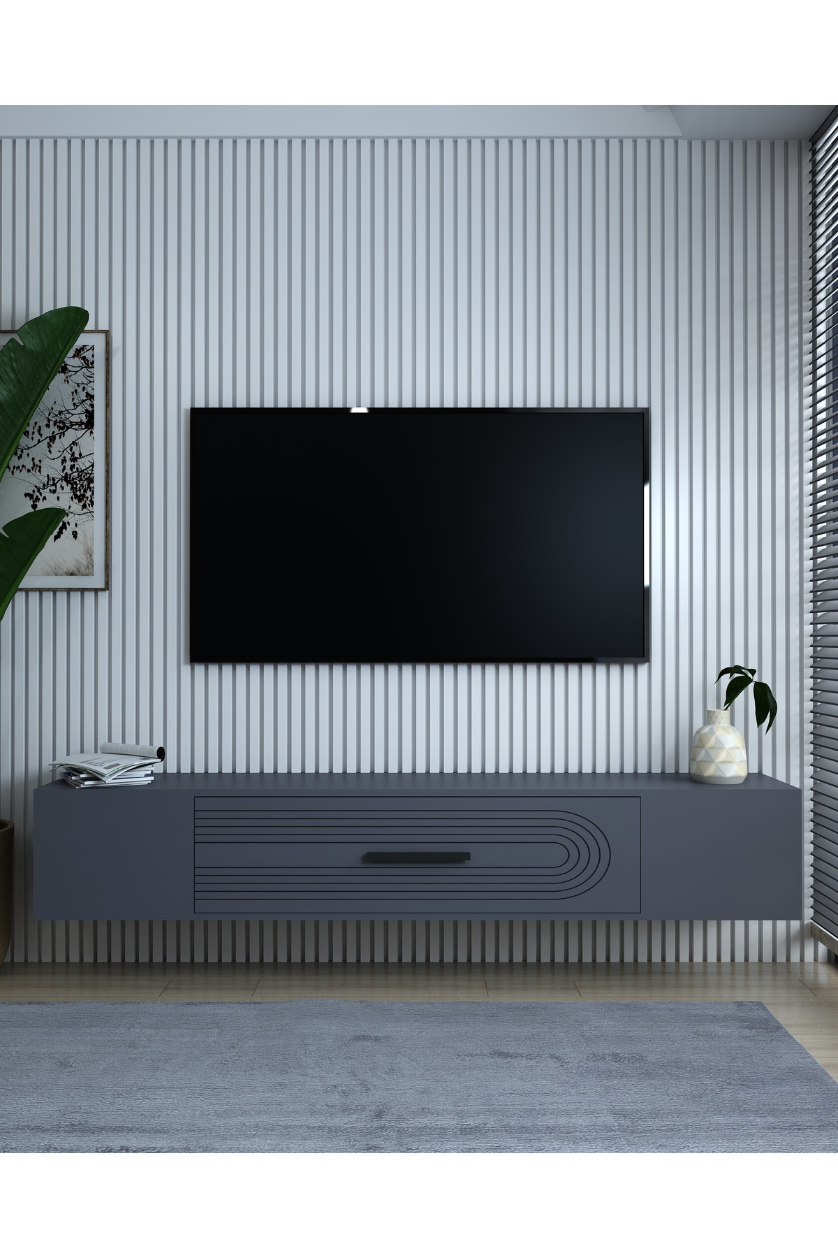 Cantek Dizayn Kodakl3ct Duvara Montaj Tv Sehpasi Antrasit-Antrasit