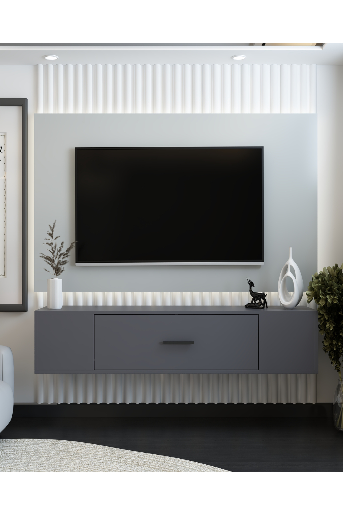 Cantek Dizayn Kodaksct Duvara Montaj Tv Sehpasi Antrasit-Antrasit