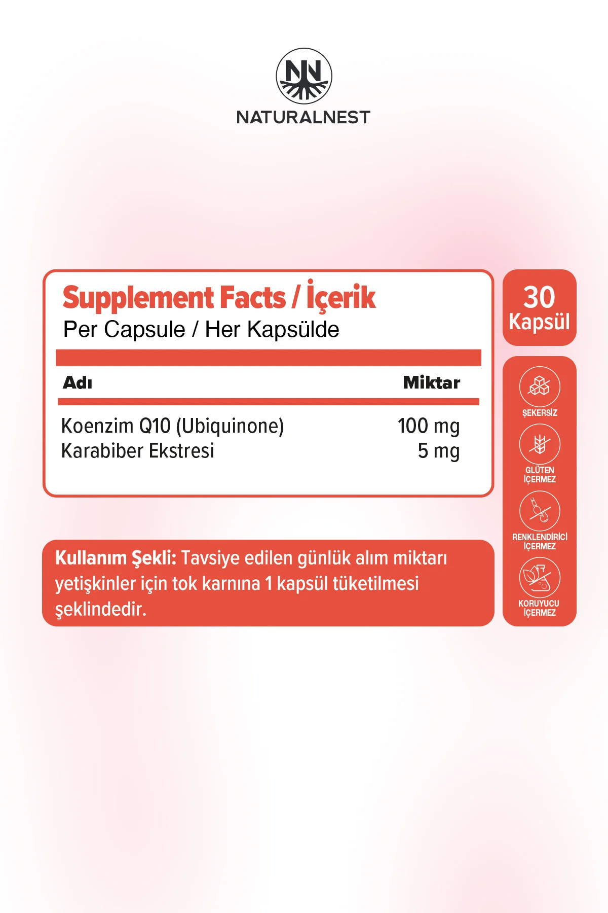 Koenzim Q10 Kapsül Takviye Edici Gıda 30 Kapsül