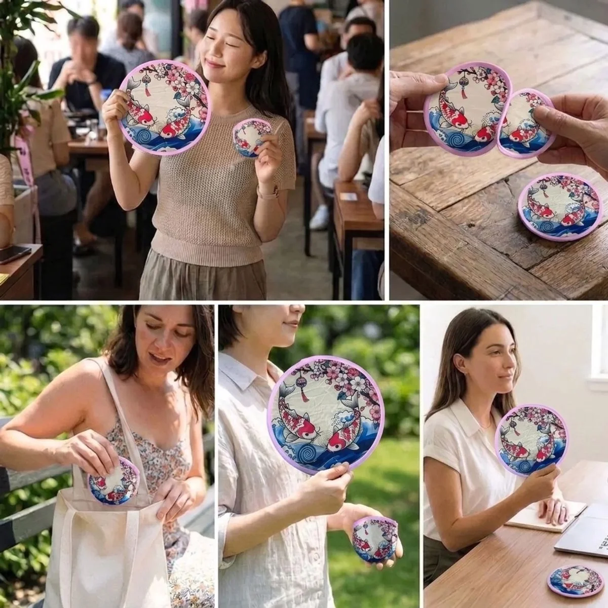 Koi Balığı Ve Kiraz Çiçeği Desenli Katlanabilir Cep Yelpazesi - Japon Stili Kılıflı El Yelpazesi Bx40 Fiyatı, Yorumları ve Özellikleri