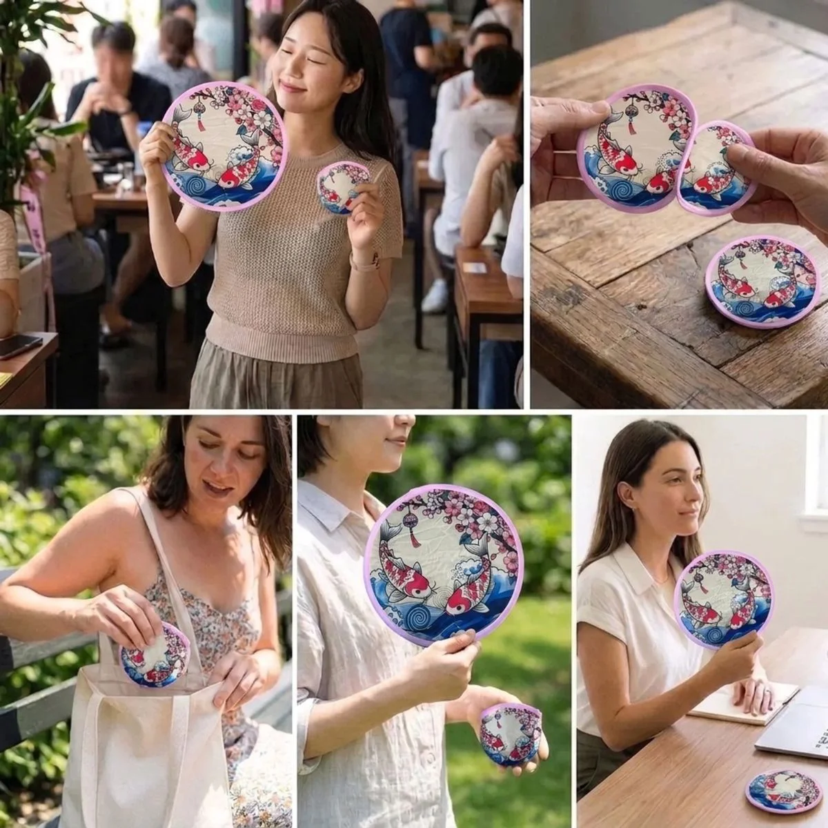 Koi Balığı ve Kiraz Çiçeği Desenli Katlanabilir Cep Yelpazesi - Japon Stili Kılıflı El Yelpazesi Koi Balığı ve Kiraz Çiçeği Desenli Katlanabilir Cep Yelpazesi - Japon Stili Kılıflı El Yelpazesi