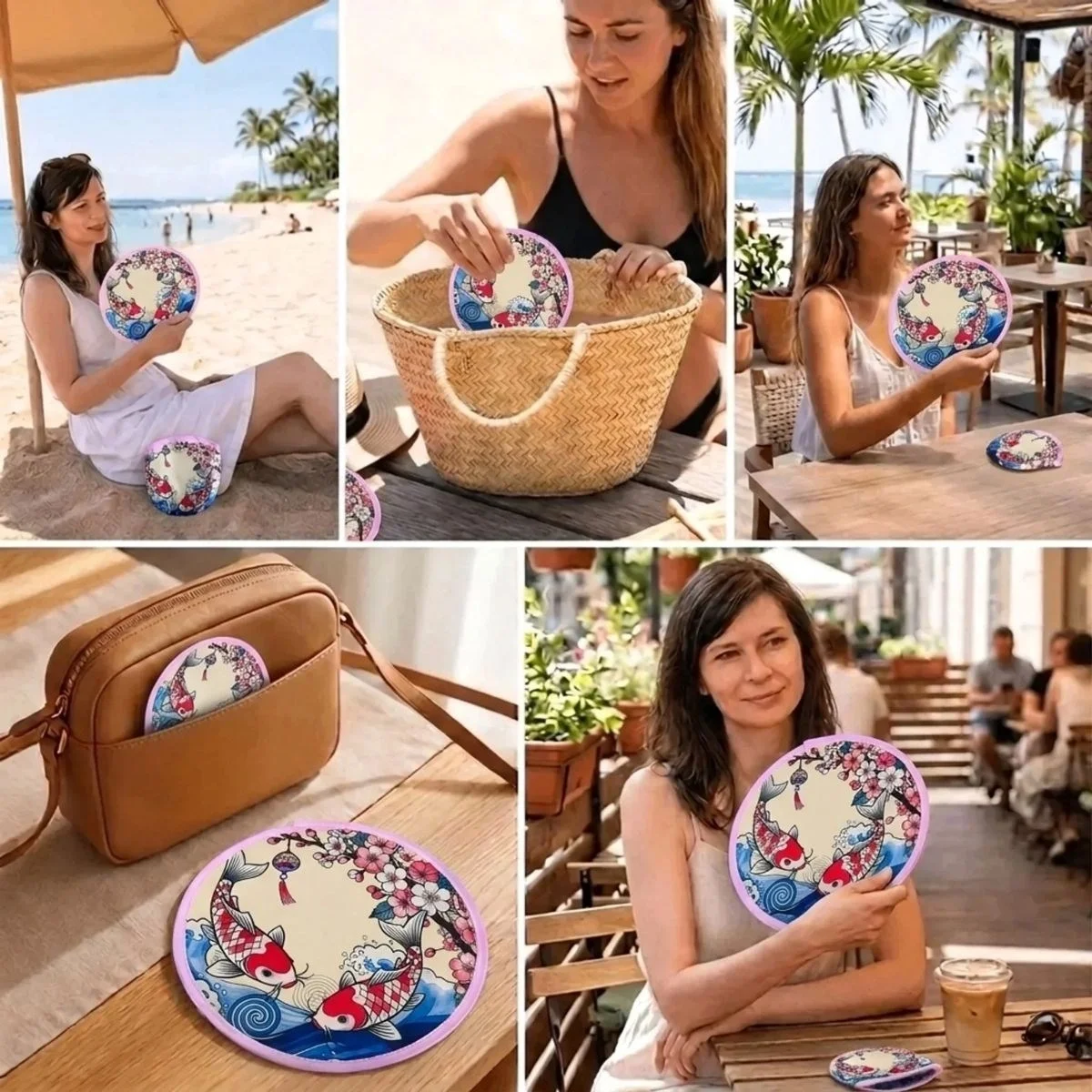 Koi Balığı Ve Kiraz Çiçeği Desenli Katlanabilir Cep Yelpazesi - Japon Stili Kılıflı El Yelpazesi Bx40 Fiyatı, Yorumları ve Özellikleri