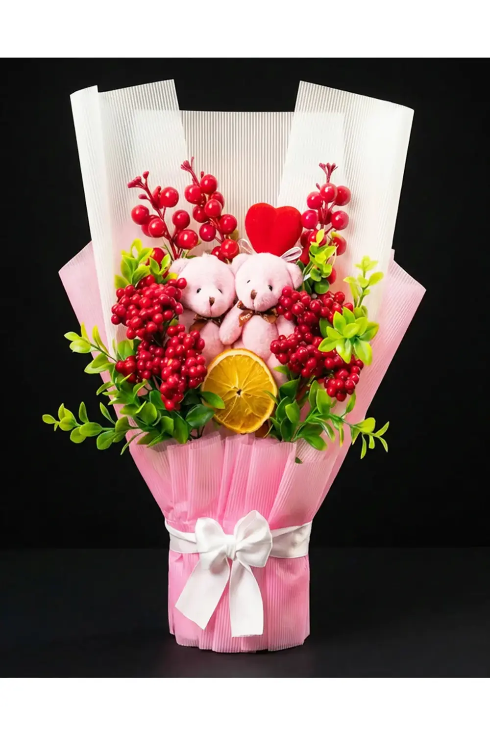 Kokina Buketi Pembe Ayıcıklı - Kadina Yilbasi Hediyesi - Sevgilil