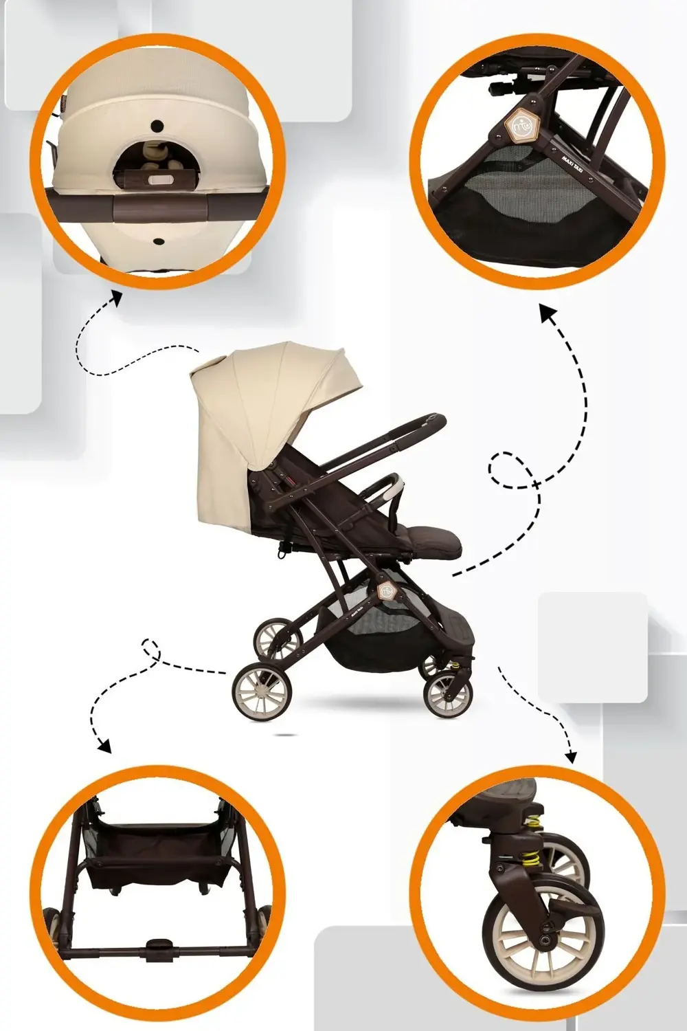 Kokpit Çift Yönlü Kabin Boy Bebek Arabası-krem Kahve