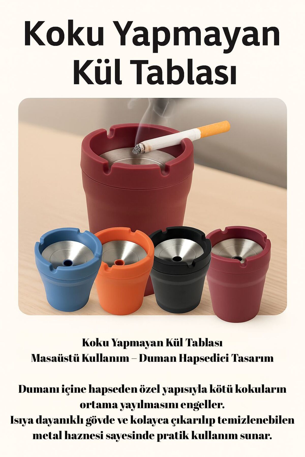 Koku Yapmayan Duman Hapsedici Kül Tablası – Metal Hazneli, Masaüs