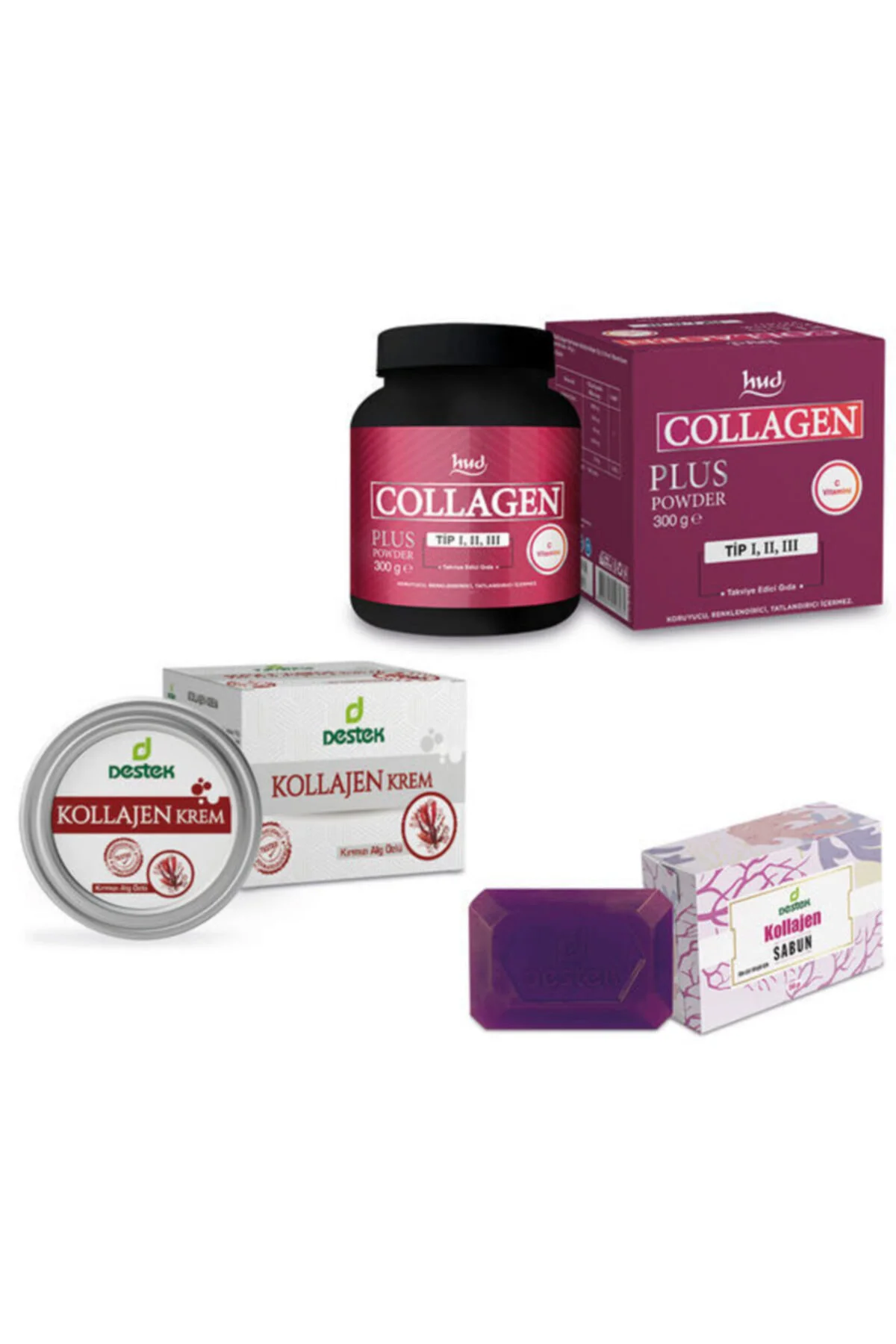 Kolajen Bakım Seti - (hud Collagen Plus + Destek Kollajen Krem + Destek Kollajen Sabunu)