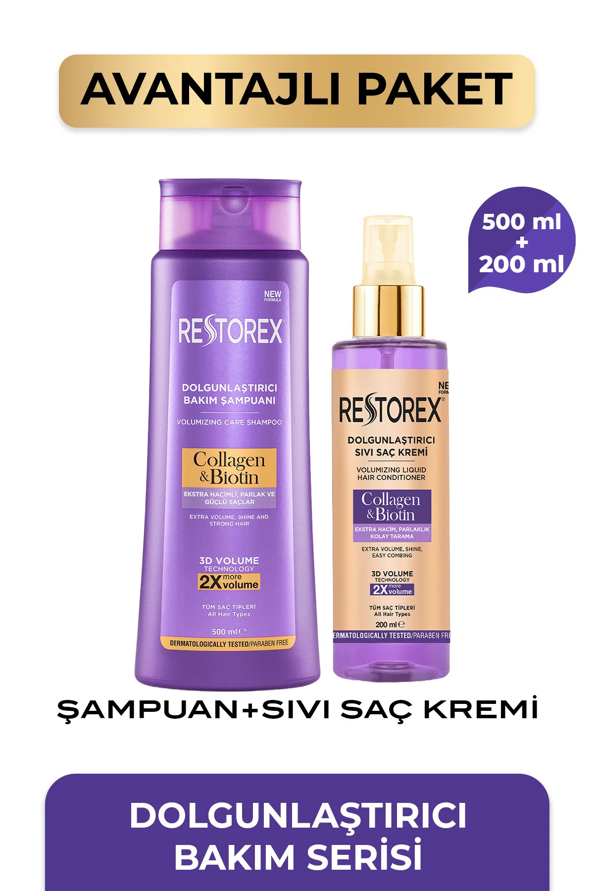 Kolajen & Biotin Dolgunlaştırıcı Şampuan 500 Ml + Sıvı Saç Kremi 200 Ml