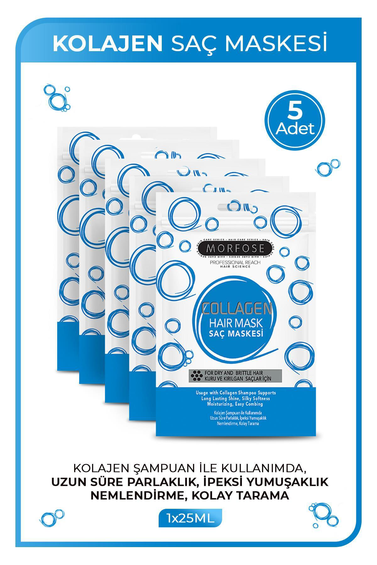 Kolajen Saç Maskesi 25 ml 5 Adet - Kuru ve Kırılgan Saçlar