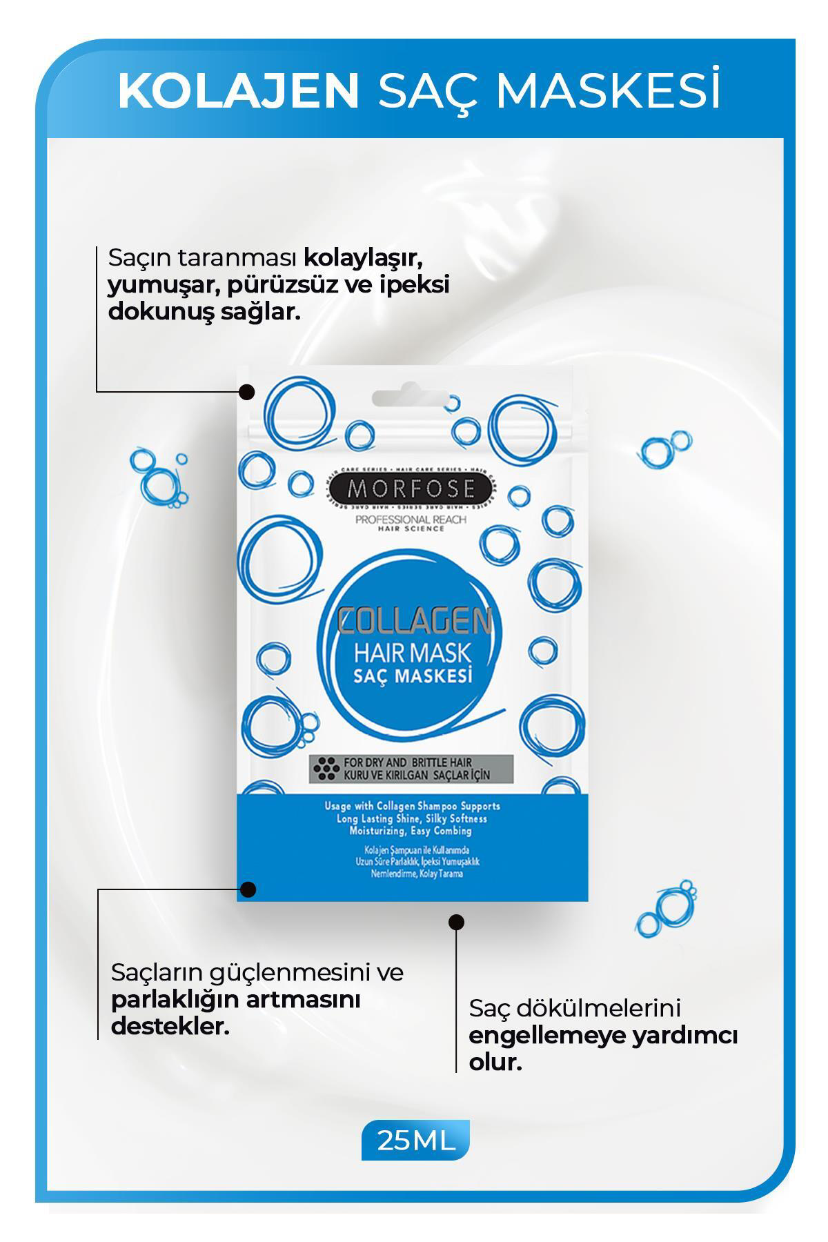 Kolajen Saç Maskesi 25 ml 5 Adet - Kuru ve Kırılgan Saçlar