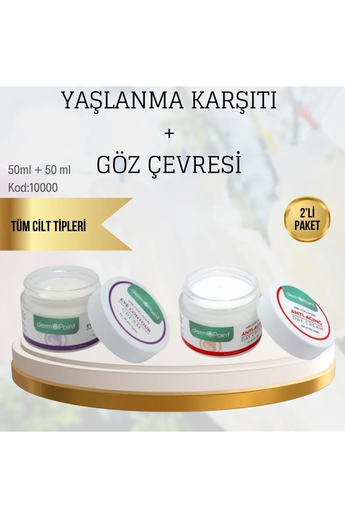 kolajenli göz çevresi bakım kremi + antiaging günlük krem cilt bakım seti