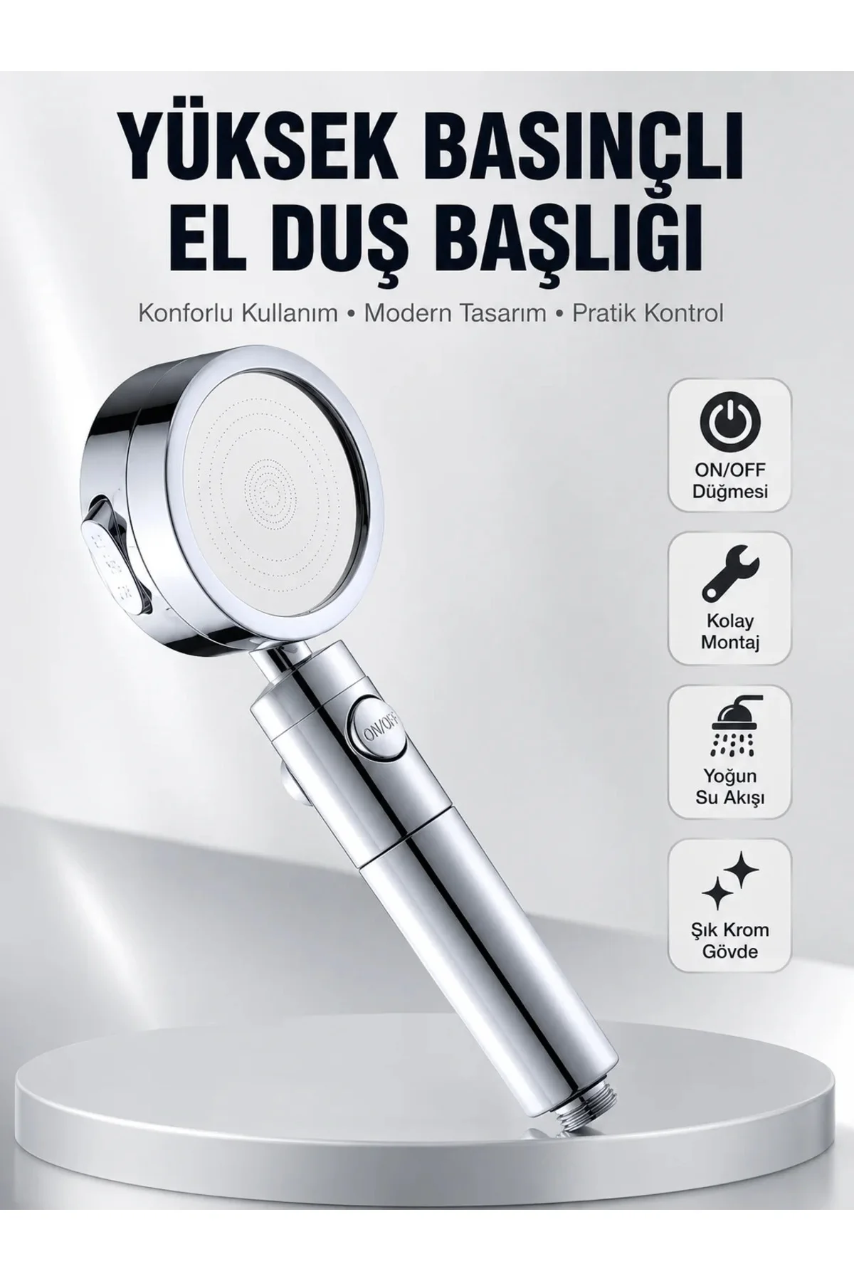 Kolay Montajlı 3 Modlu Yüksek Basınç Duş Başlığı Kolay Montajlı 3 Modlu Yüksek Basınç Duş Başlığı