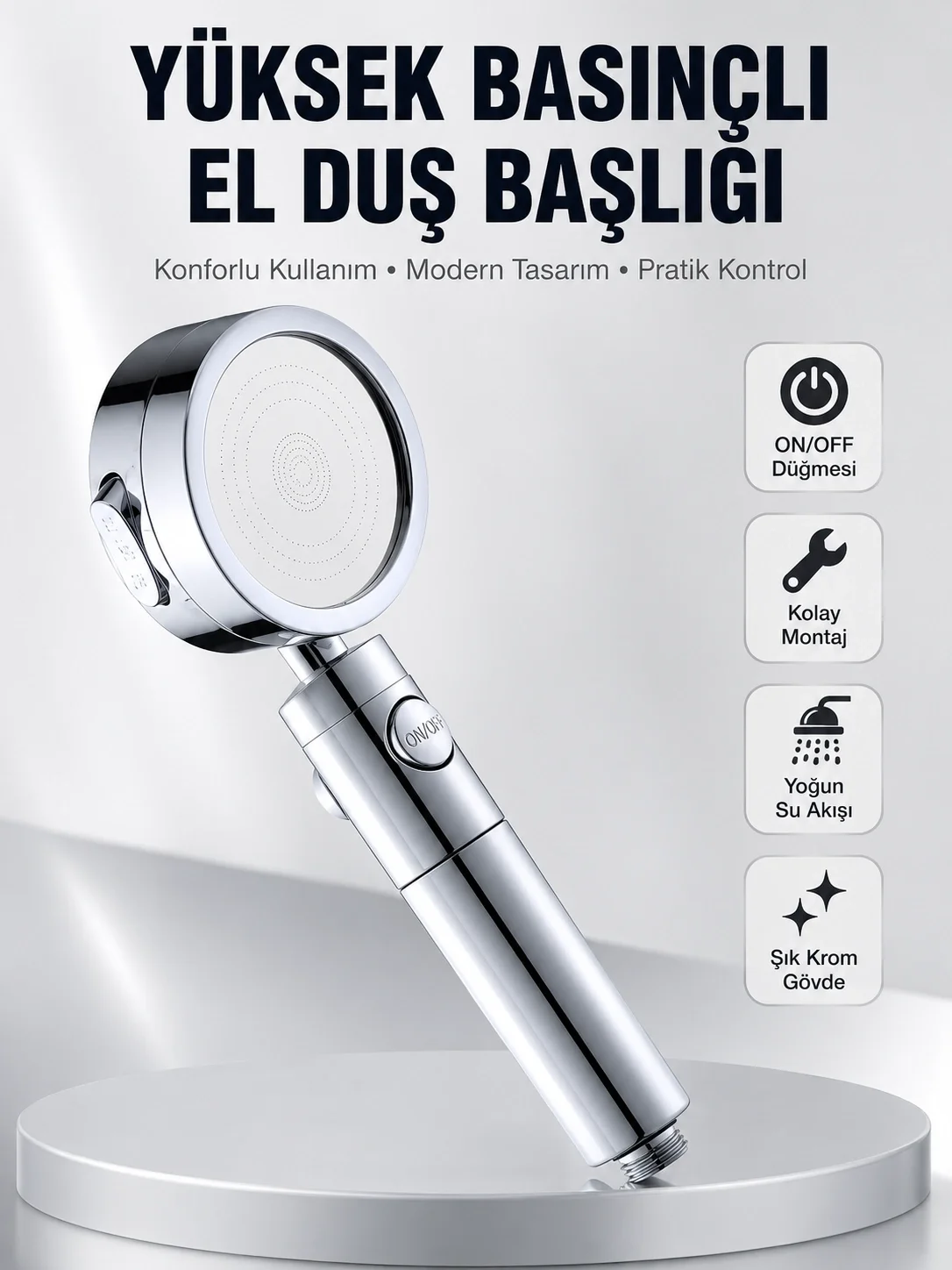 Kolay Montajlı 3 Modlu Yüksek Basınç Duş Başlığı
