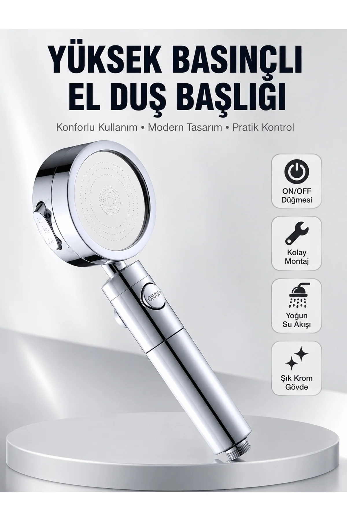 Kolay Montajlı 3 Modlu Yüksek Basınç Duş Başlığı Kolay Montajlı 3 Modlu Yüksek Basınç Duş Başlığı