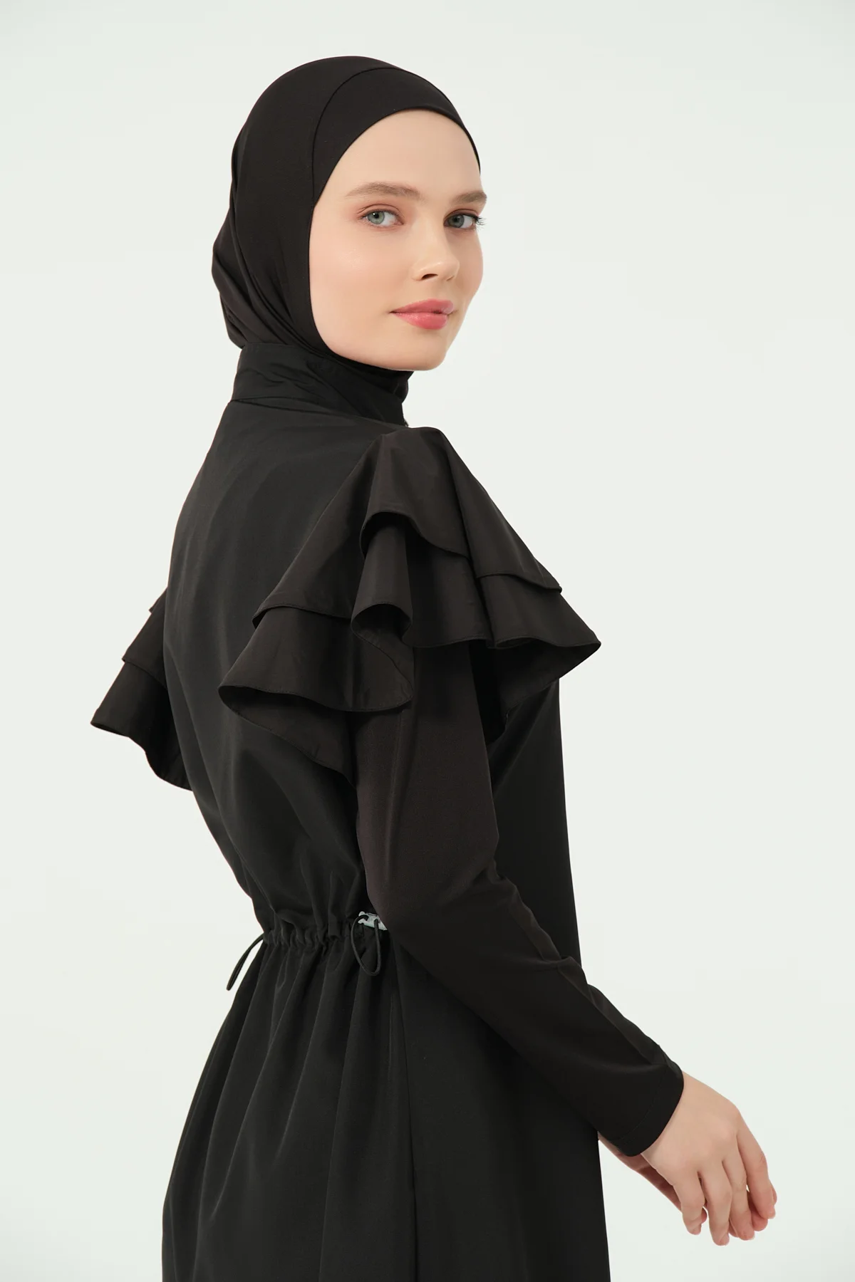 Kolları Volan Detaylı Uzun Tesettür Mayo