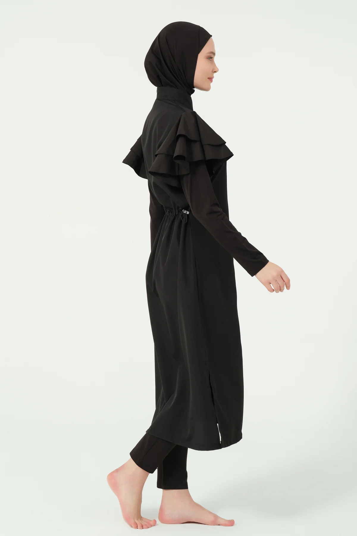 Kolları Volan Detaylı Uzun Tesettür Mayo