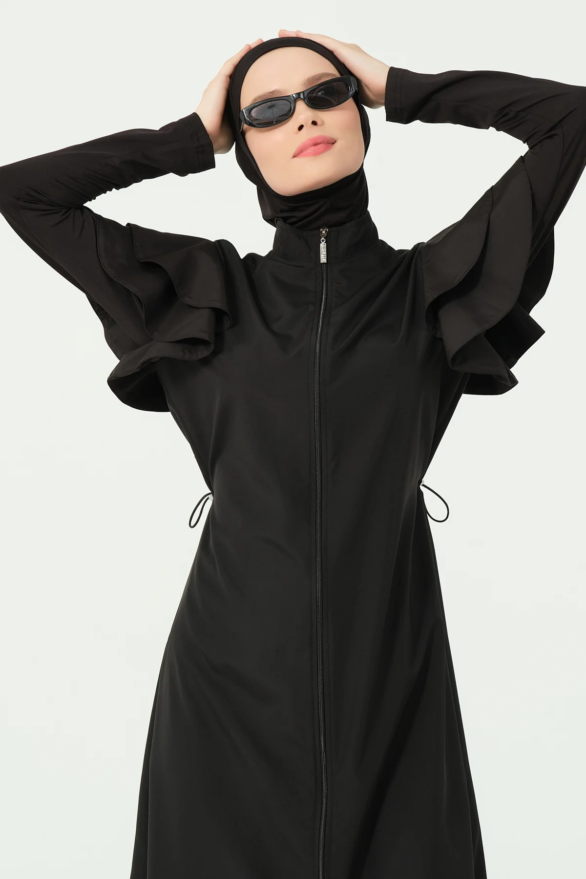 Kolları Volan Detaylı Uzun Tesettür Mayo