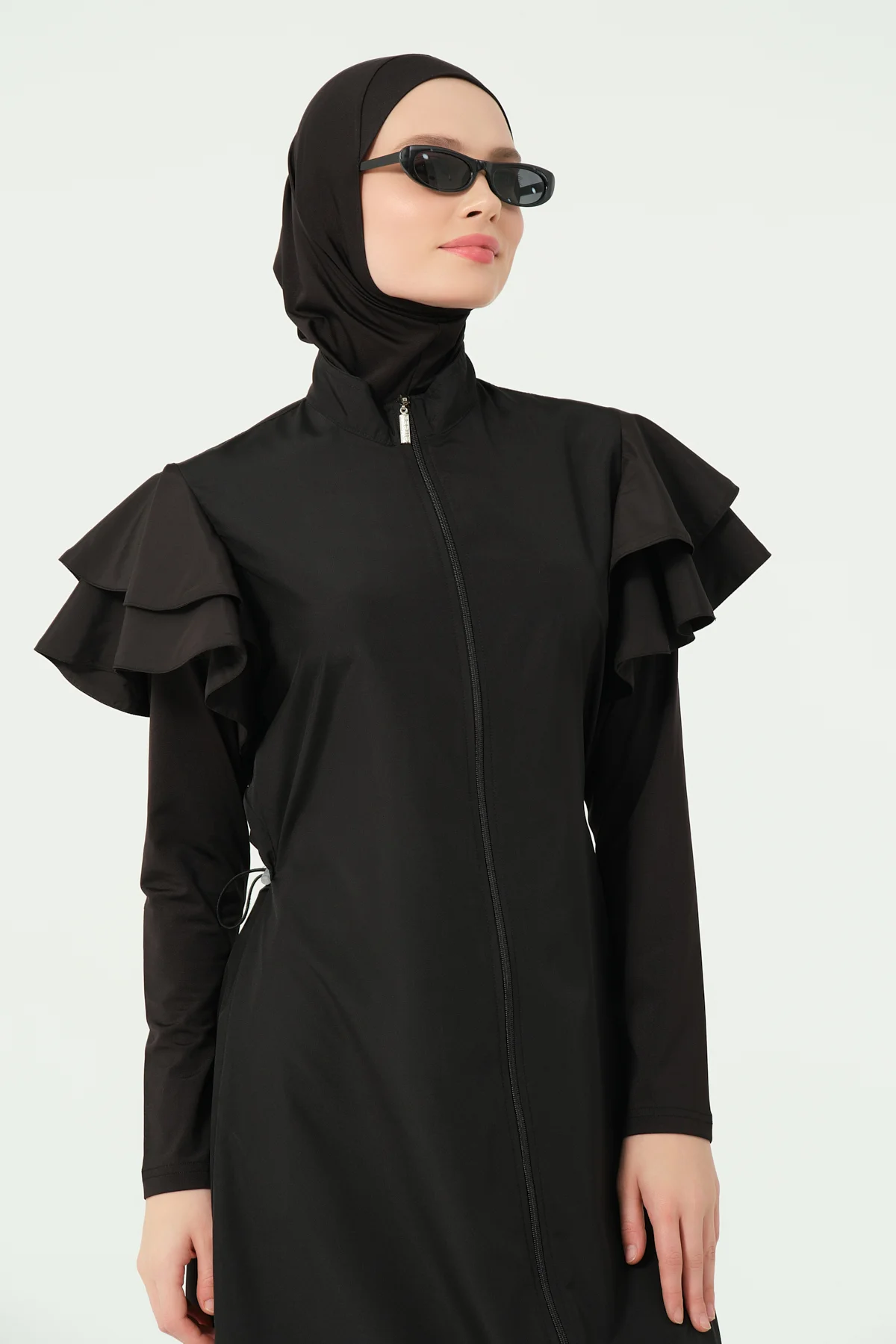 Kolları Volan Detaylı Uzun Tesettür Mayo