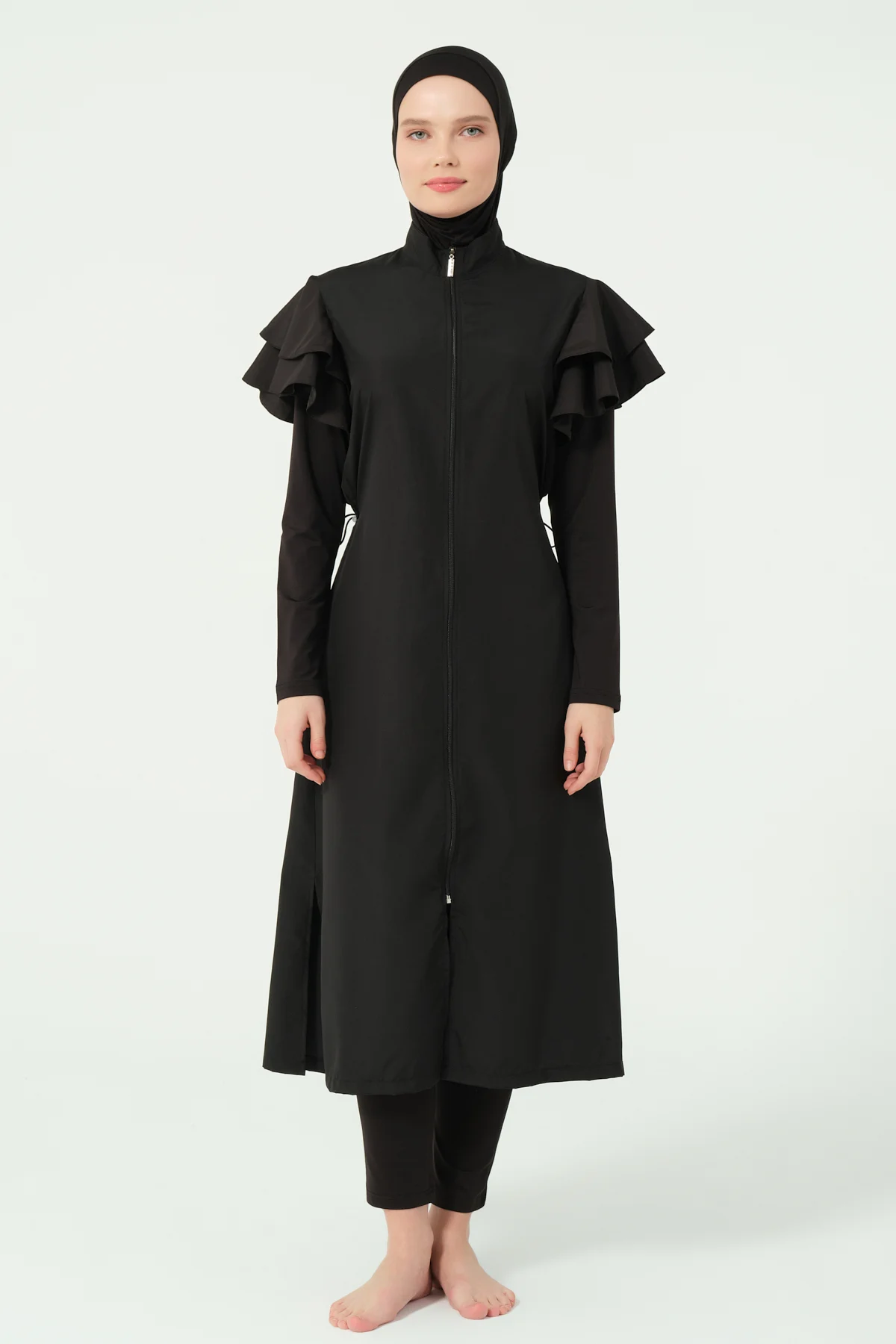 Kolları Volan Detaylı Uzun Tesettür Mayo