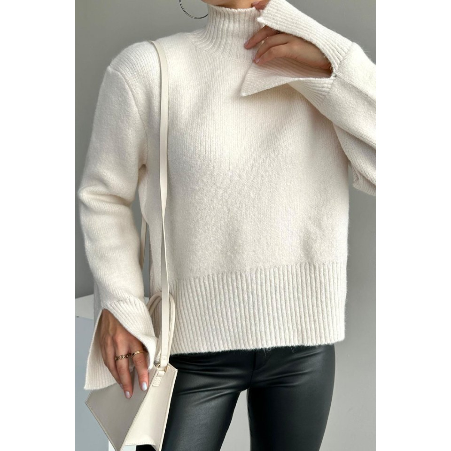 Kolları Yırtmaçlı Triko Kazak - Krem