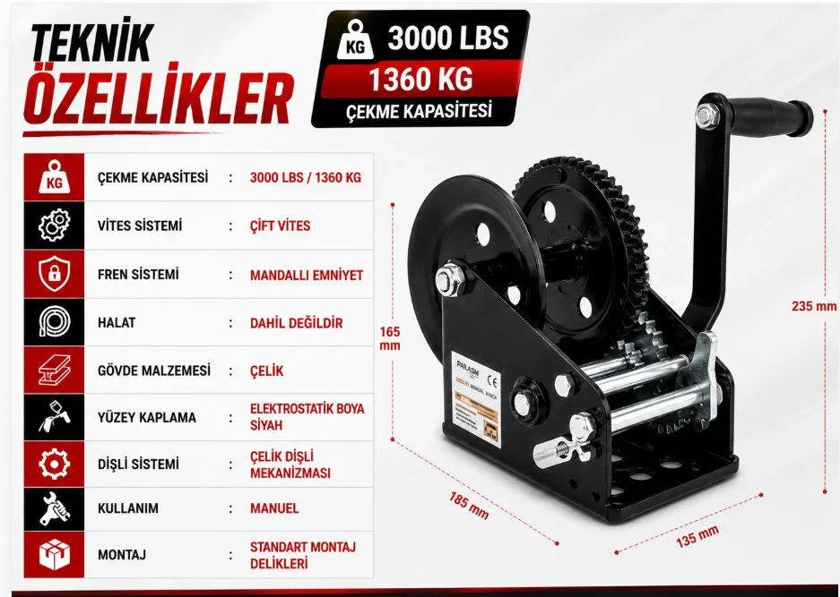 KOLLU IRGAT EL VİNCİ 3000LBS 1134kg. KOLLU IRGAT EL VİNCİ 3000LBS 1134kg.