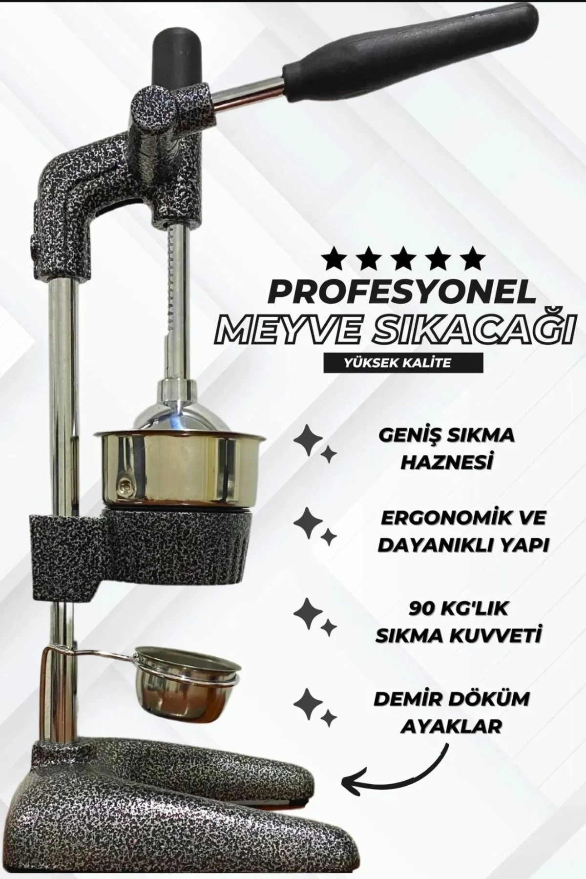 Kollu narenciye nar portakal sıkacağı demir döküm siyah 2 yıl garantili klasik stil