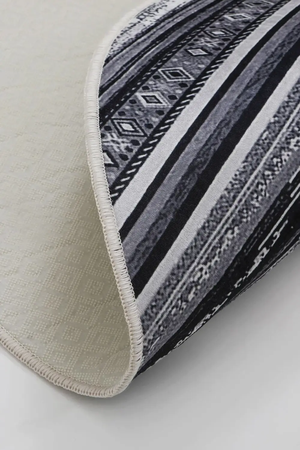 Köln Gri Saçaksız Dijital Yuvarlak Halı Kaymaz Yıkanabilir