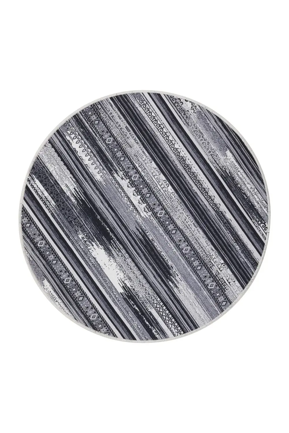 Köln Gri Saçaksız Dijital Yuvarlak Halı Kaymaz Yıkanabilir