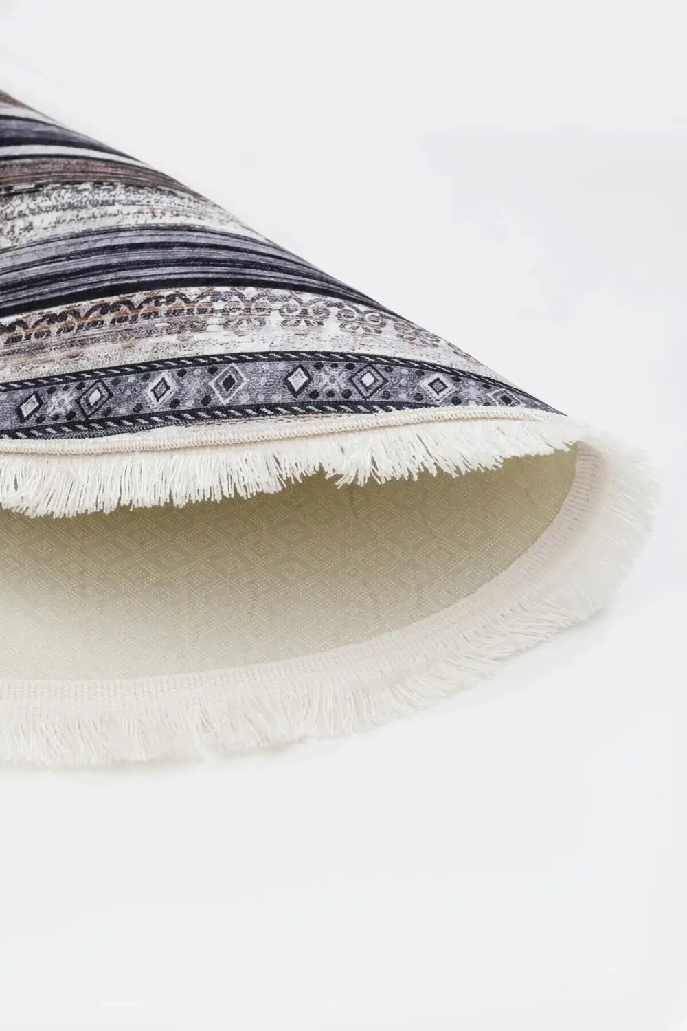 Köln Kahve Saçaklı Dijital Yuvarlak Halı Kaymaz Yıkanabilir 120X1