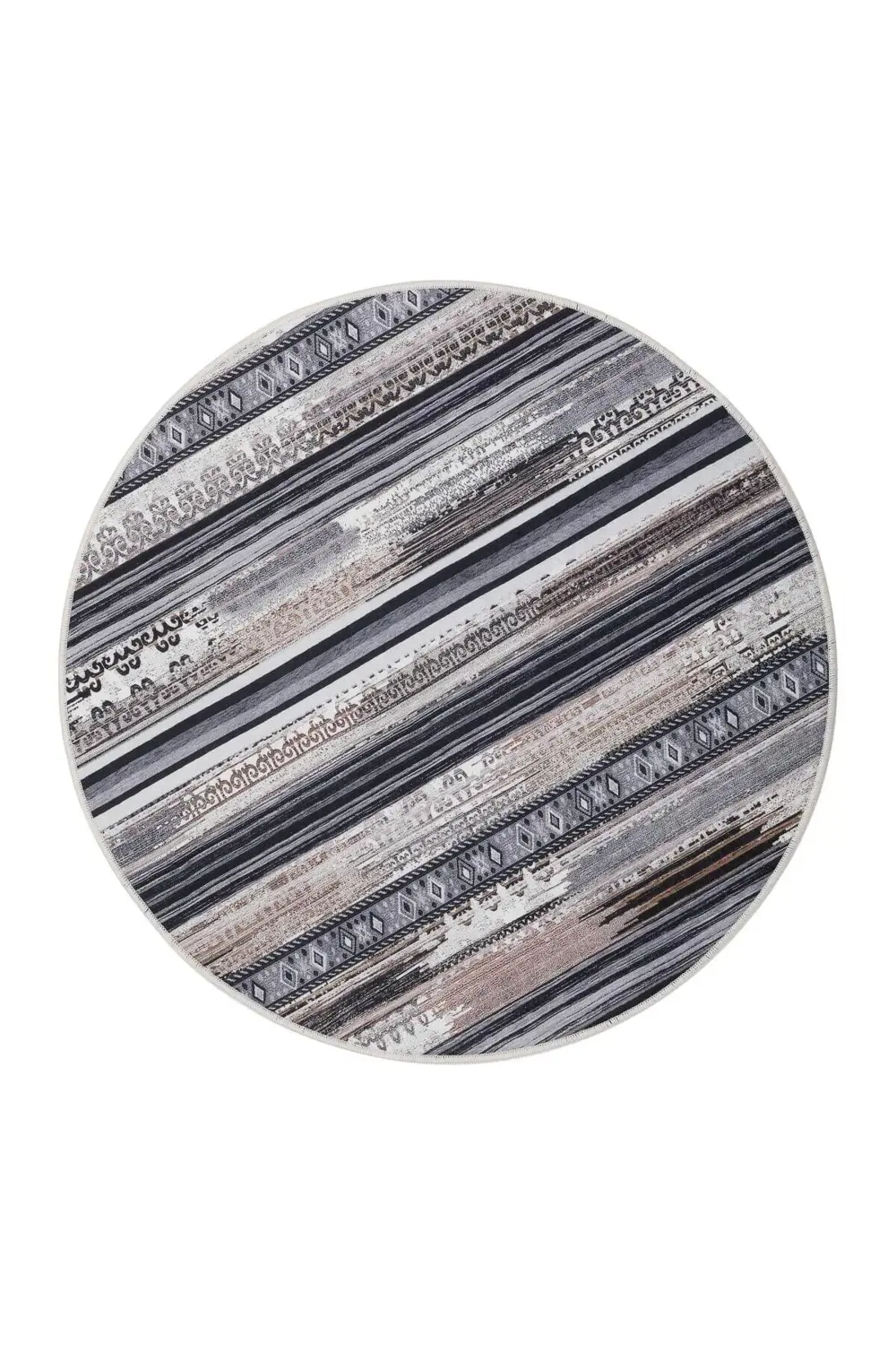 Köln Kahve Saçaksız Dijital Yuvarlak Halı Kaymaz Yıkanabilir