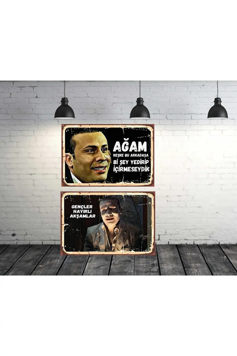 Kolpaçino Ganyotçu Replikleri Seti 2 Adet 20x30 Cm Retro Ahşap Ta
