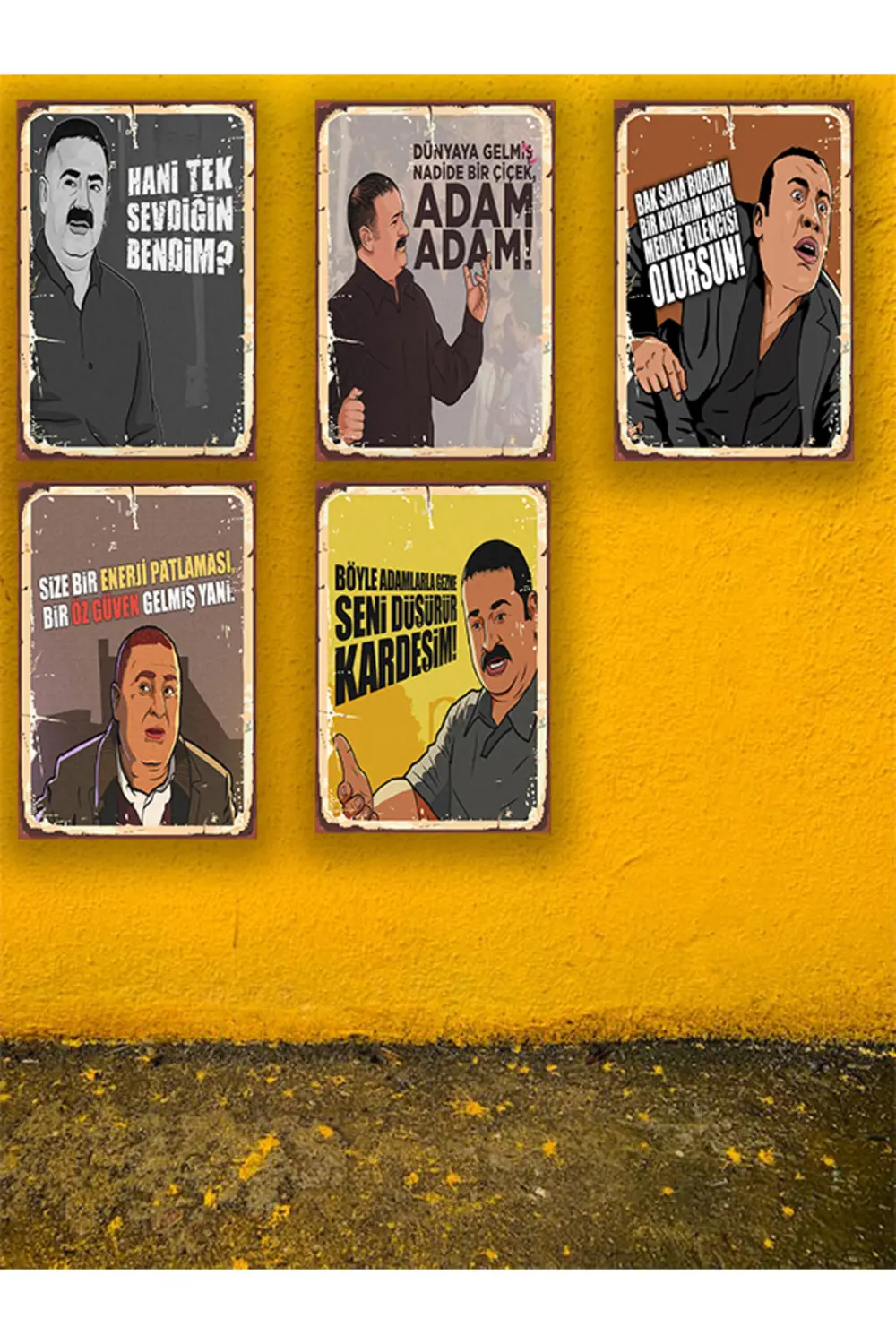 Kolpaçino Replikleri Şafak Sezer Seti 5 Adet 20x30 Cm Retro Ahşap