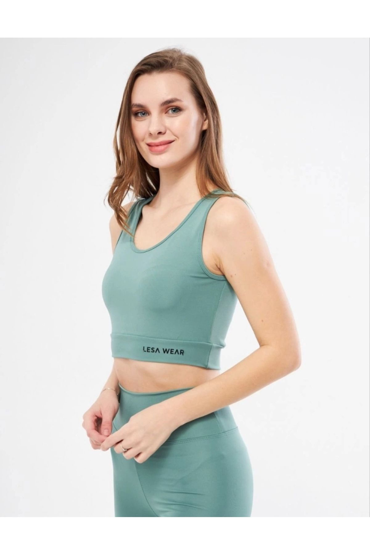 Creis Kolsuz Sporcu Baskili Crop - Mint Yeşili