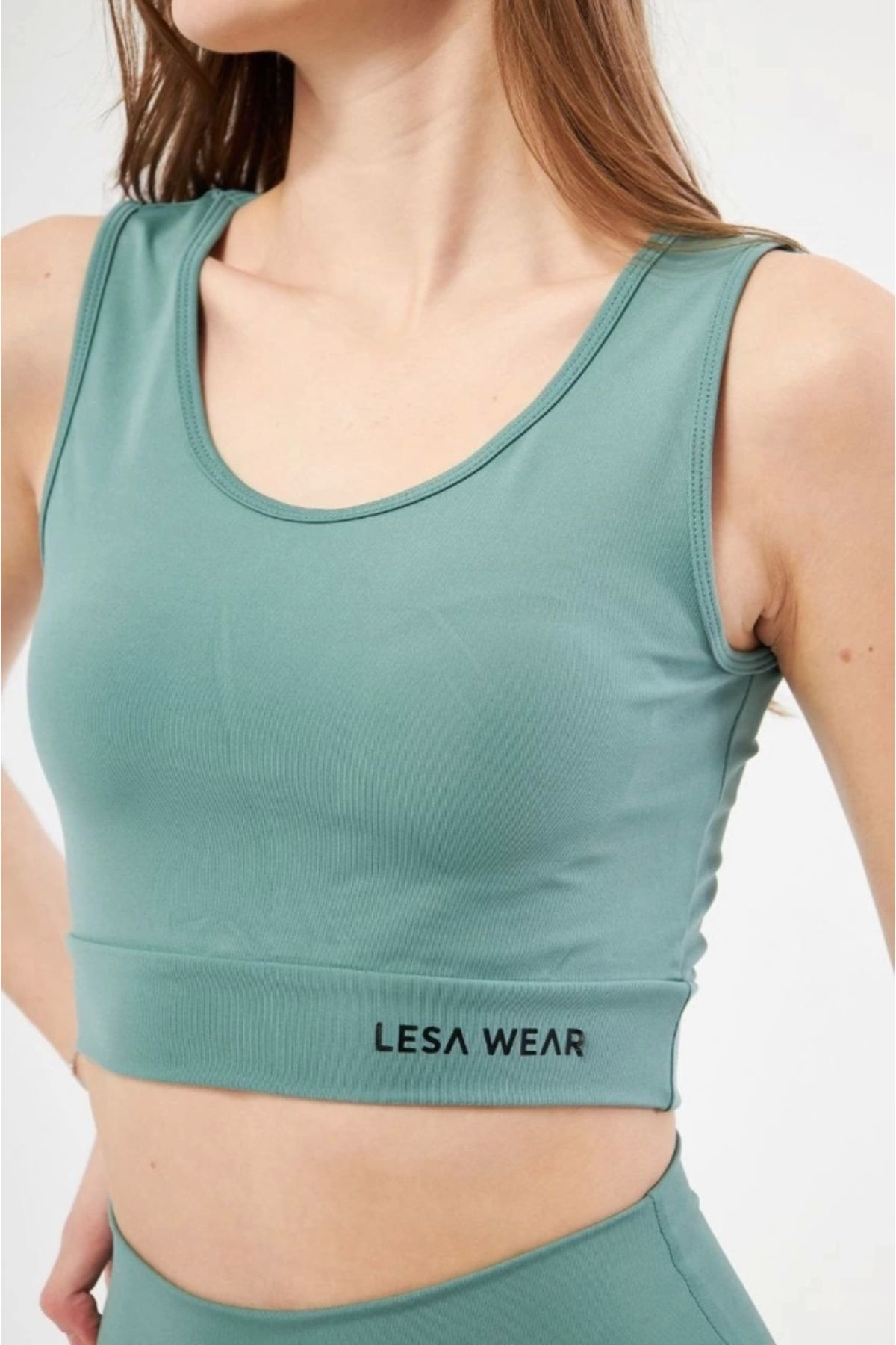 Creis Kolsuz Sporcu Baskili Crop - Mint Yeşili