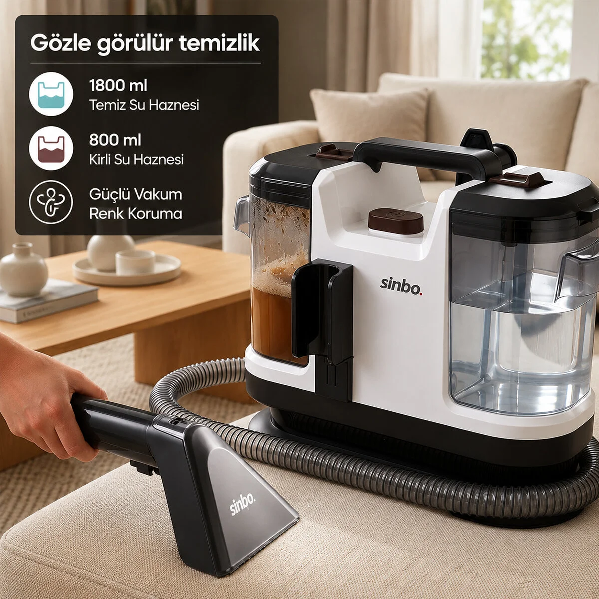 Koltuk Halı Yıkama Makine 500W Güç Xl Su Haznesi 1.5MT Hortum SCC-7605