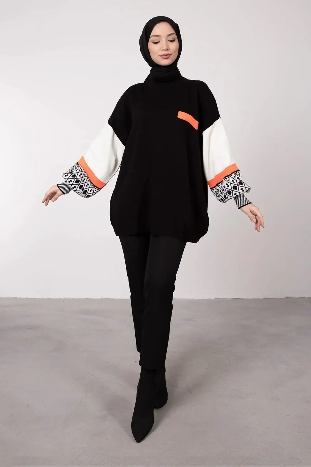 Kolu Etnik Desen Triko Kazak