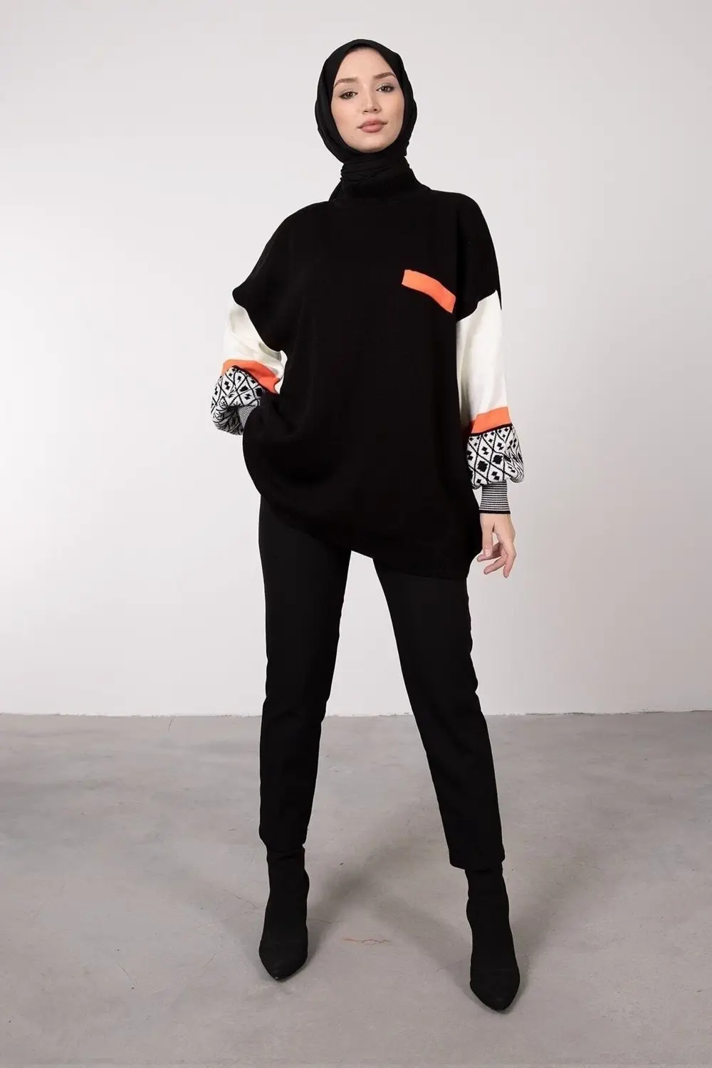 Kolu Etnik Desen Triko Kazak