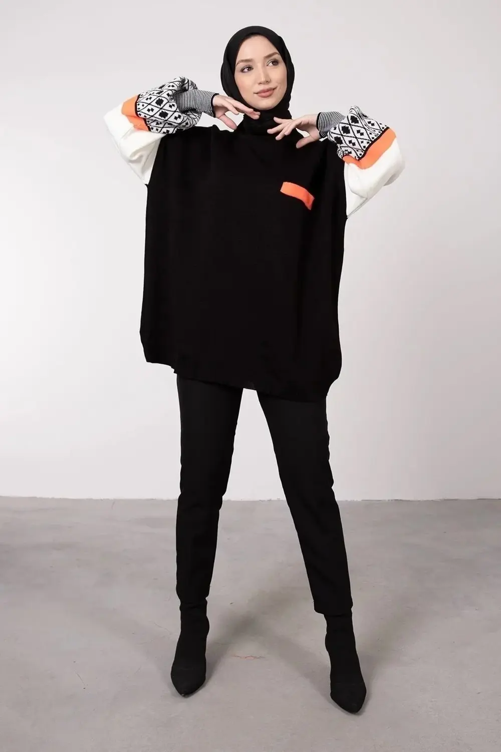 Kolu Etnik Desen Triko Kazak