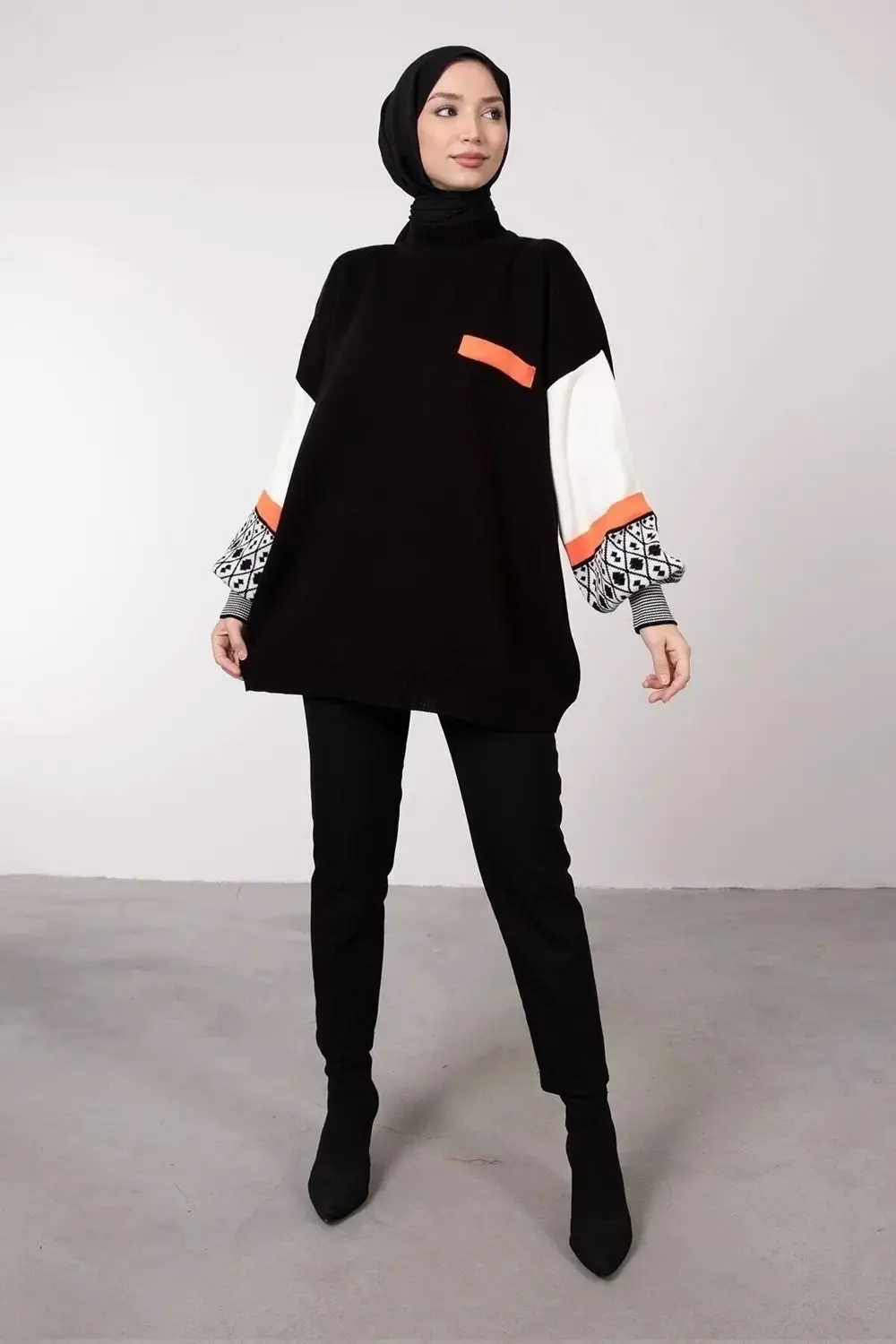 Kolu Etnik Desen Triko Kazak