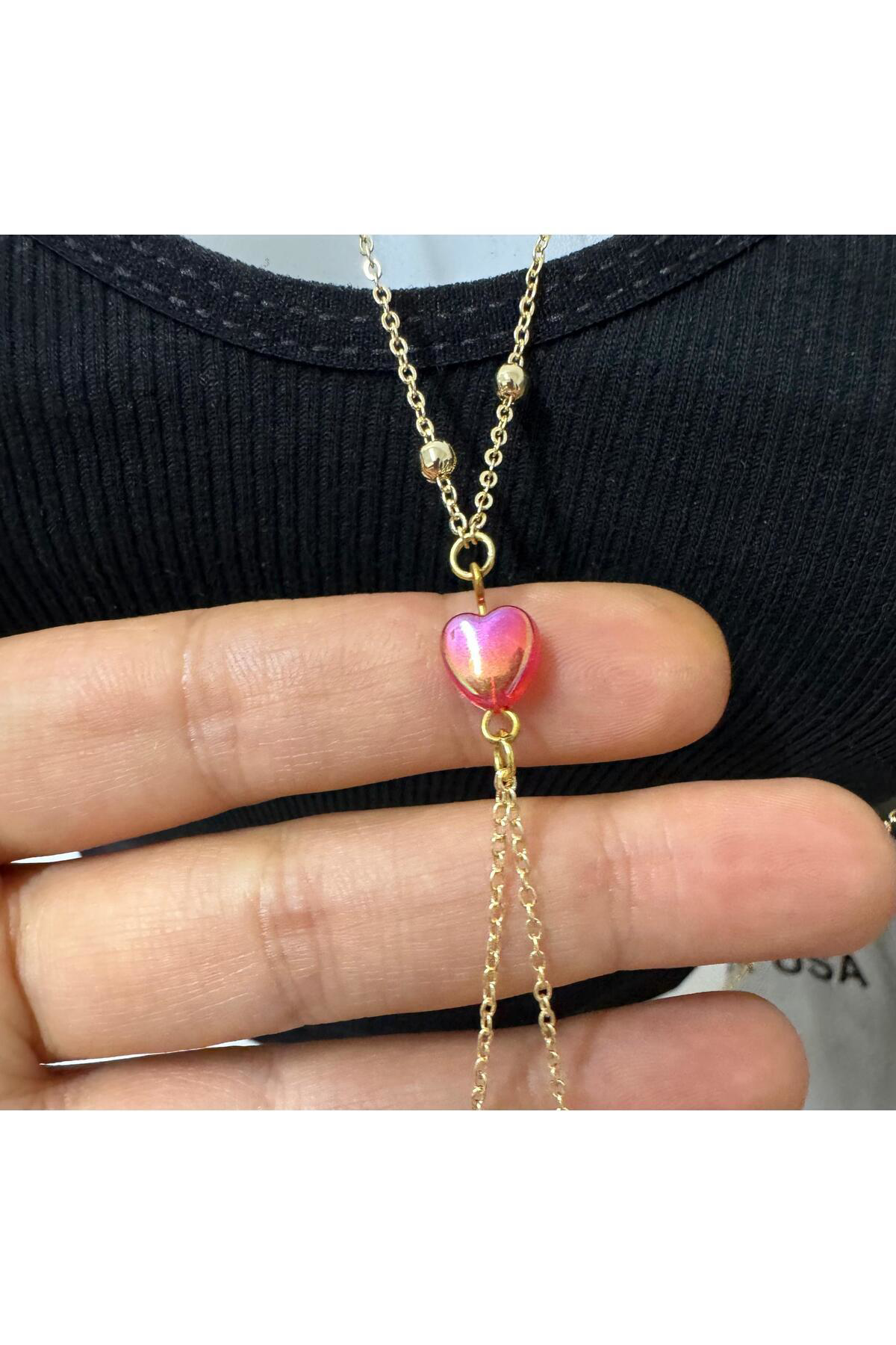 KOLYELİ KALPLİ SIKIŞTIRMA FAKE DELİKSİZ MEME UCU PİERCİNGİ ( KARA